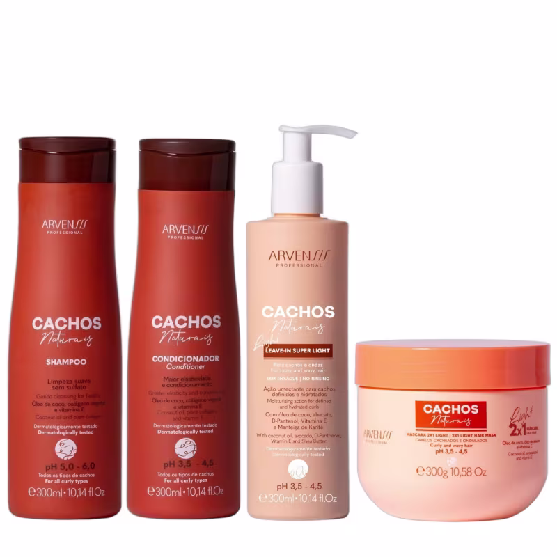 Kit Arvensis Cachos Naturais - Shampoo & Condicionador + Leave-In Light 300ml & Máscara 2x1 light 300g