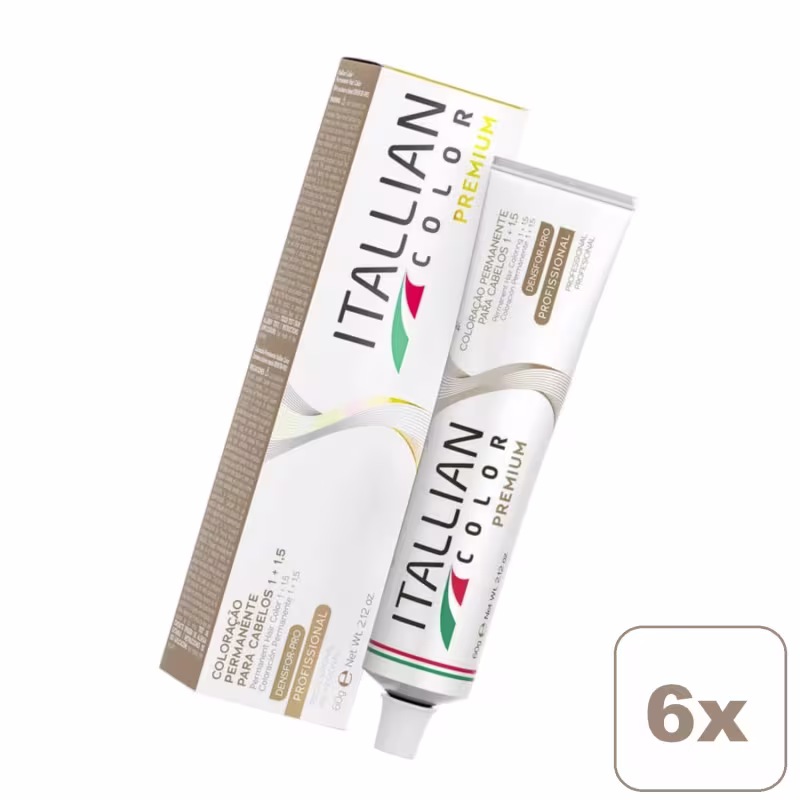 Kit 6 Coloração Itallian Color 6.0 Louro Escuro 60g + Emulsão Oxidante Oxi 1Lt