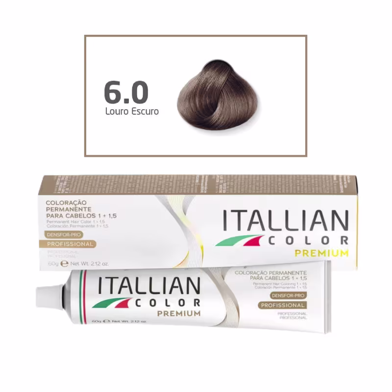 Kit 6 Coloração Itallian Color 6.0 Louro Escuro 60g + Emulsão Oxidante Oxi 1Lt