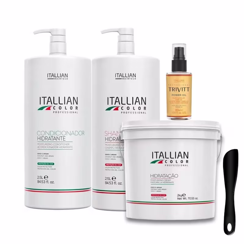 Itallian Color Kit Profissional Shampoo, Condicionador, Hidratação 2Kg + Finalizador Power Oil (4 Itens)