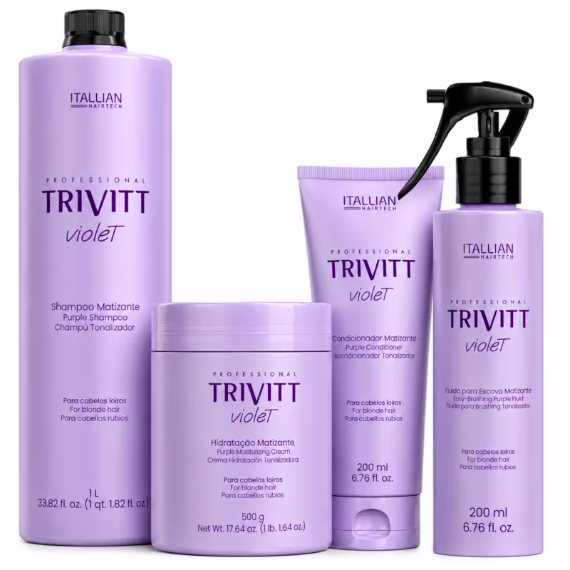 Trivitt Kit Profissional Matizante Violet Hidratação (4 Itens) - Loiros Radiantes, Macios e Sem Amarelado