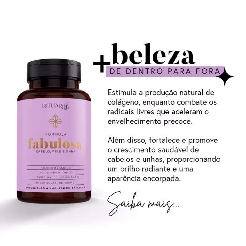Kit 3x Fórmula Fabulosa Rituária 30 cápsulas Suplemento para Cabelo Pele Unha