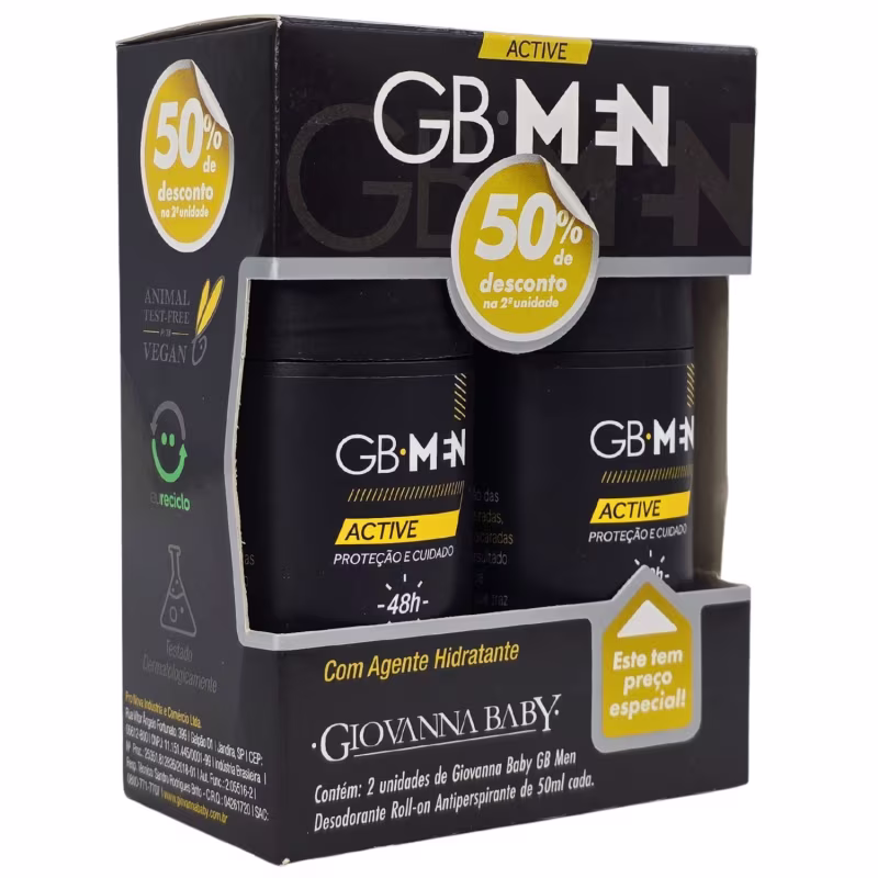 Giovanna Baby GB Men Kit 2 Desodorante Roll-on Active 48h Vegano 50ml Cada