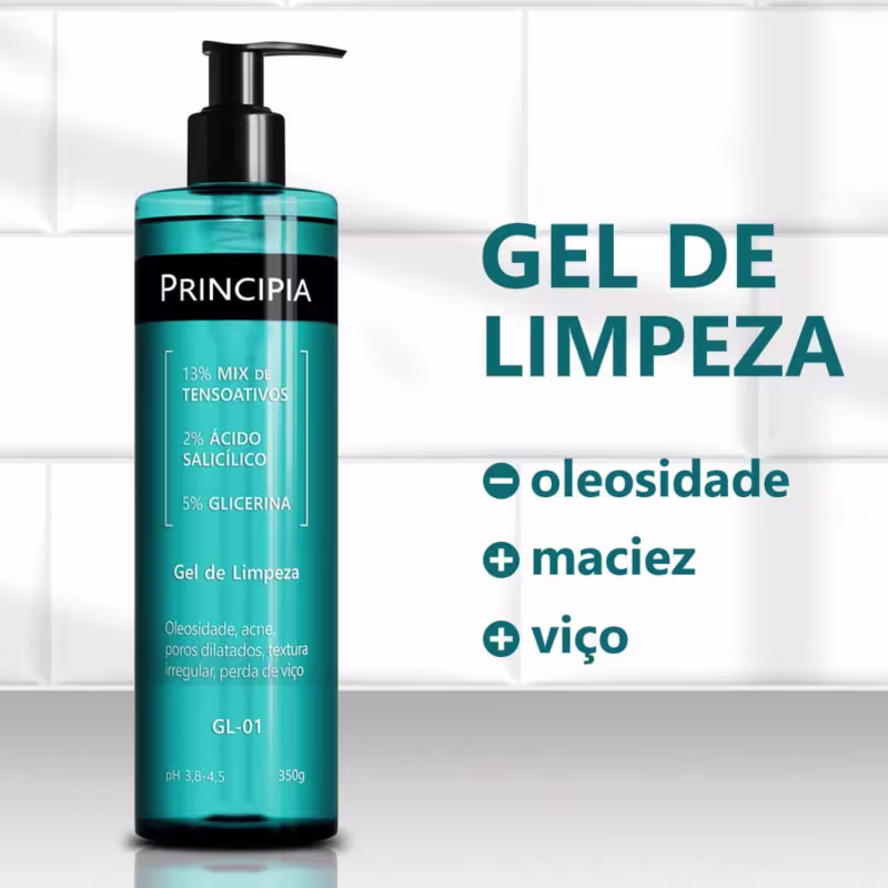Gel de Limpeza
Oleosidade, acne, poros dilatados, textura irregular, perda de viço
13% mix de tensoativos
2% ácido salicílico
5% glicerina
pH 3,8-4,5
350g
GL-01