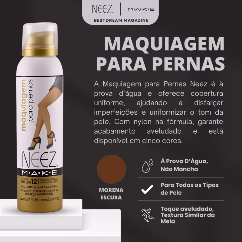 Maquiagem Para Pernas Spray Neez Profissional Esconde Estrias Celulites Tatuagem Morena Escura 150ml