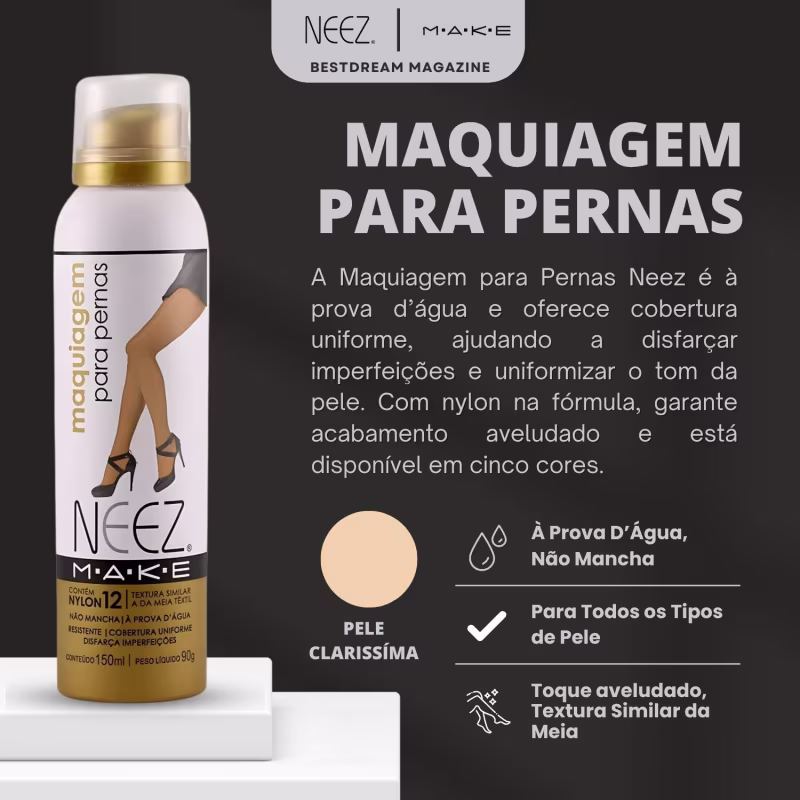 Neez Profissional Esconde Estrias Celulites Tatuagem Pele Clarissima - Maquiagem Para Pernas Spray 150ml