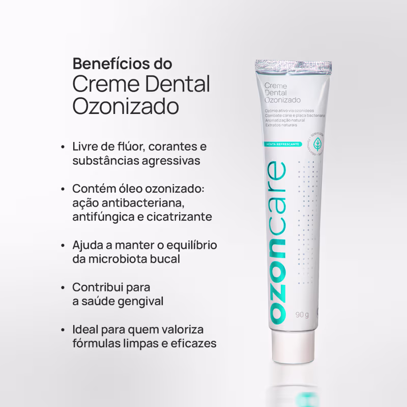 Creme Dental Ozonizado Ozoncare 90g Sem Flúor, Vegano e Refrescante Gengivas Sensíveis