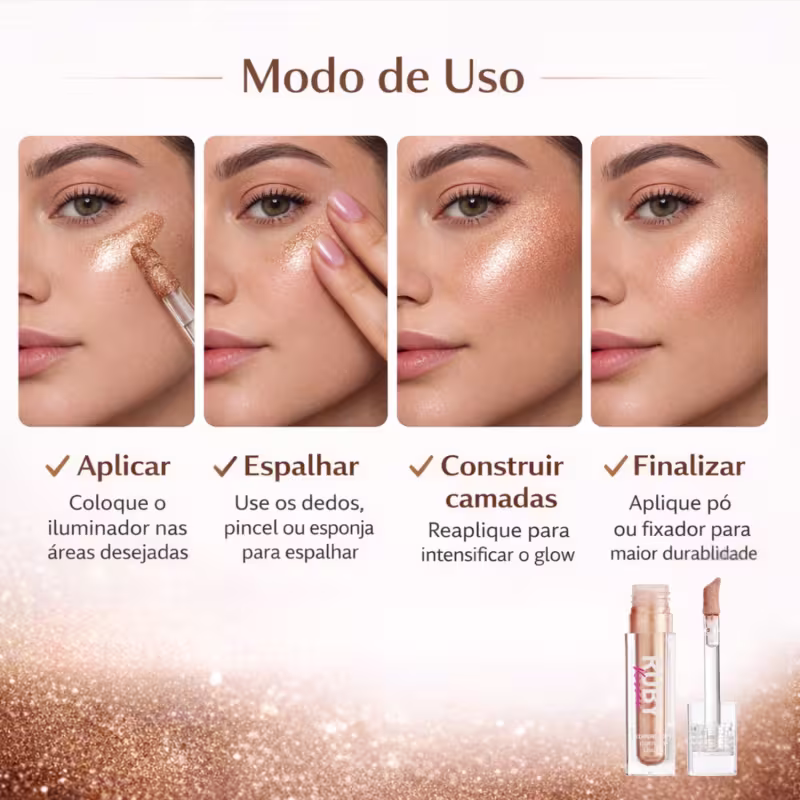 Iluminador Líquido Ruby Kisses Diamond Pop! Golden Dlh03bb
