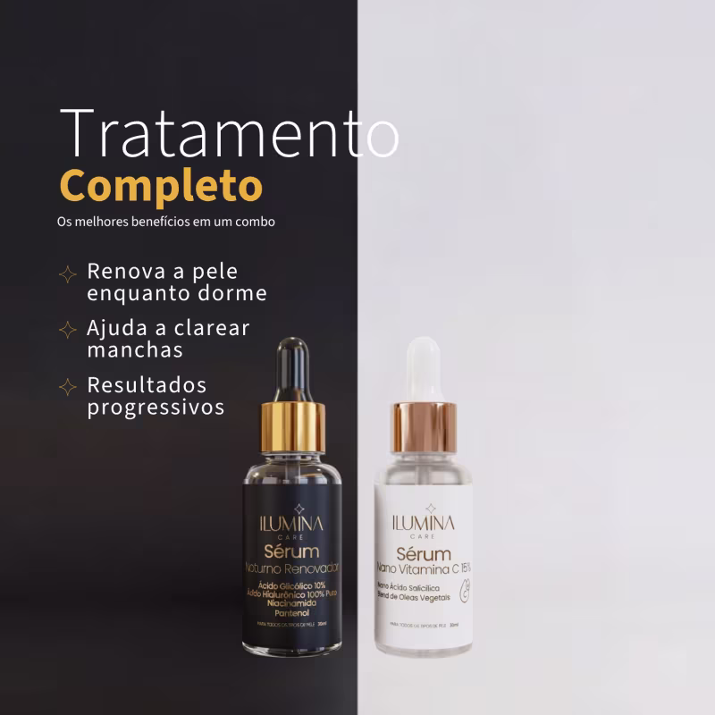 Kit Sérum Vitamina C 15% + Sérum Noturno Renovador 30ml Ilumina Care