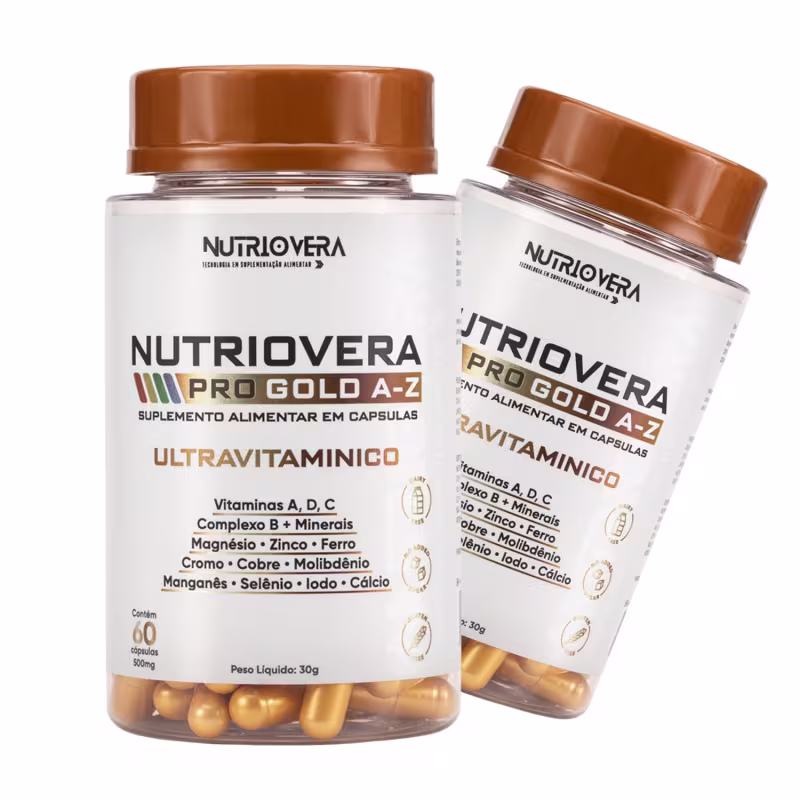Kit 2 Suplementos Ultravitaminico Pro Gold A-Z Vitaminas A, C, D e complexo B, Zinco, Magnésio, Ferro e Cálcio.