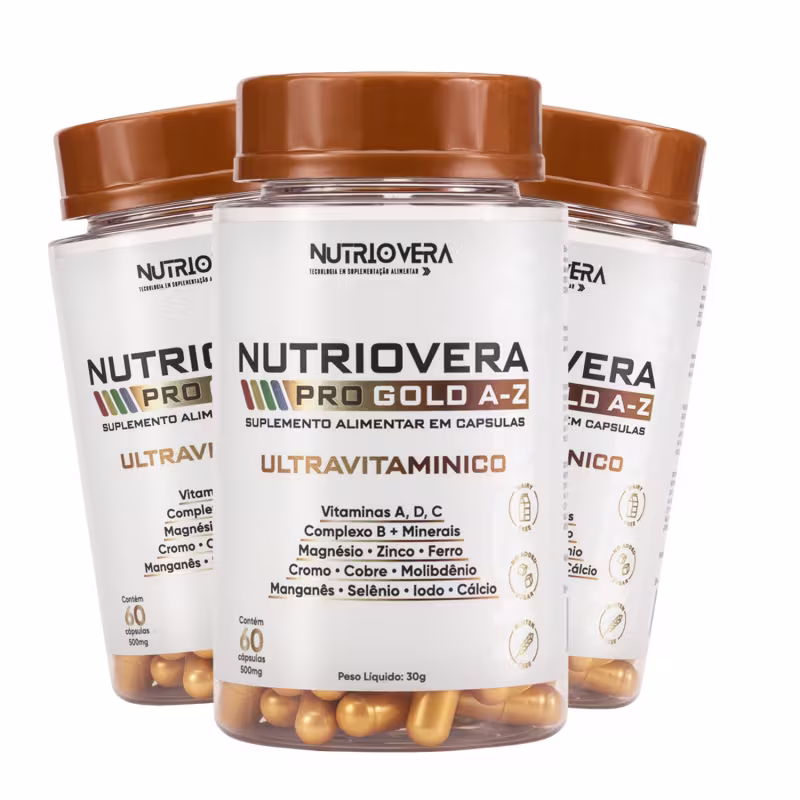 Kit 3 Suplemento Ultravitaminico Pro Gold A-Z Vitaminas A, C, D e complexo B, Zinco, Magnésio, Ferro e Cálcio.