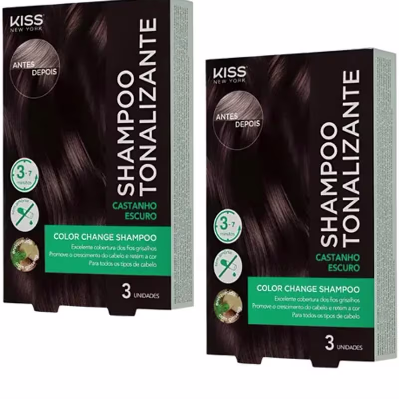 Kit Kiss New York Shampoo Tonalizante Castanho Escuro Com 2 un