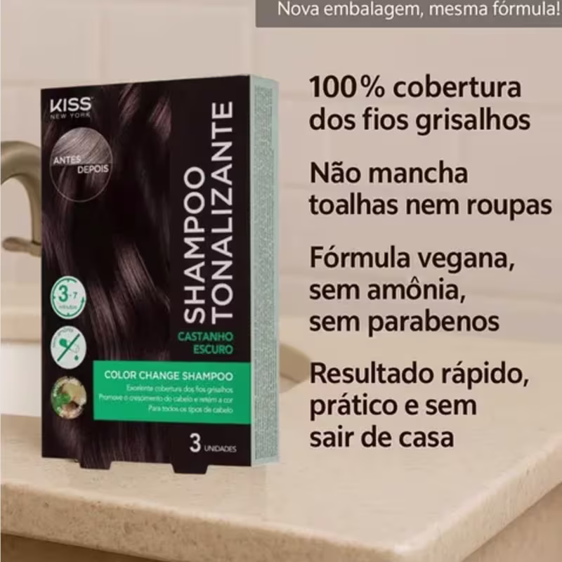 Kit Kiss New York Shampoo Tonalizante Castanho Escuro Com 2 un