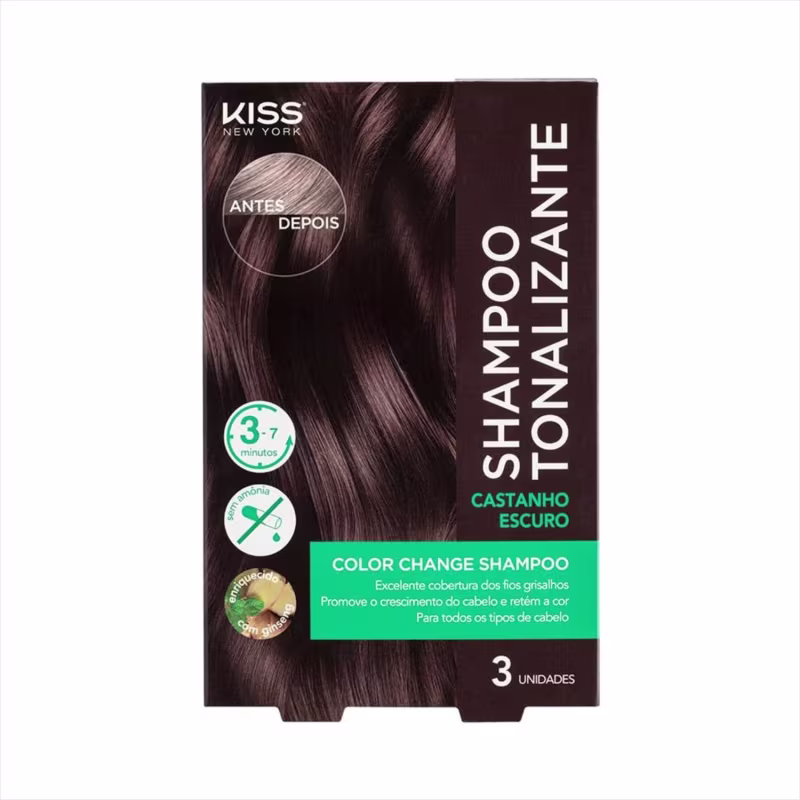 Kit Kiss New York Shampoo Tonalizante Castanho Escuro Com 2 un
