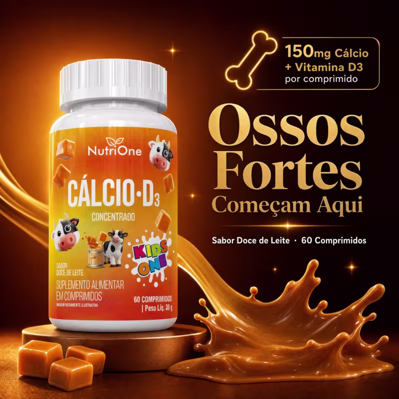 Cálcio D3 Concentrado Sabor Doce de Leite - Vitamina D3 e Carbonato de Cálcio - 60 Comprimidos - Nutrione