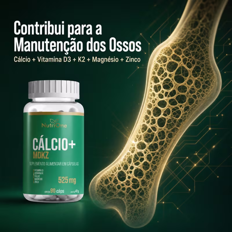 Cálcio+ com Magnésio, Zinco e Vitaminas D e K2 90 Cápsulas - Nutrione