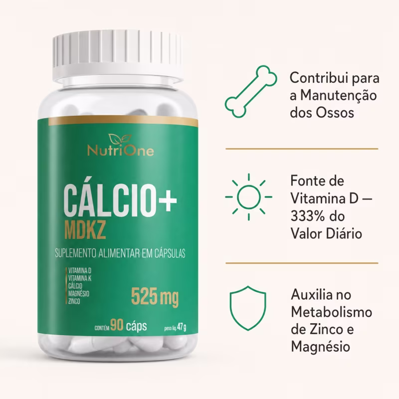Cálcio+ com Magnésio, Zinco e Vitaminas D e K2 90 Cápsulas - Nutrione