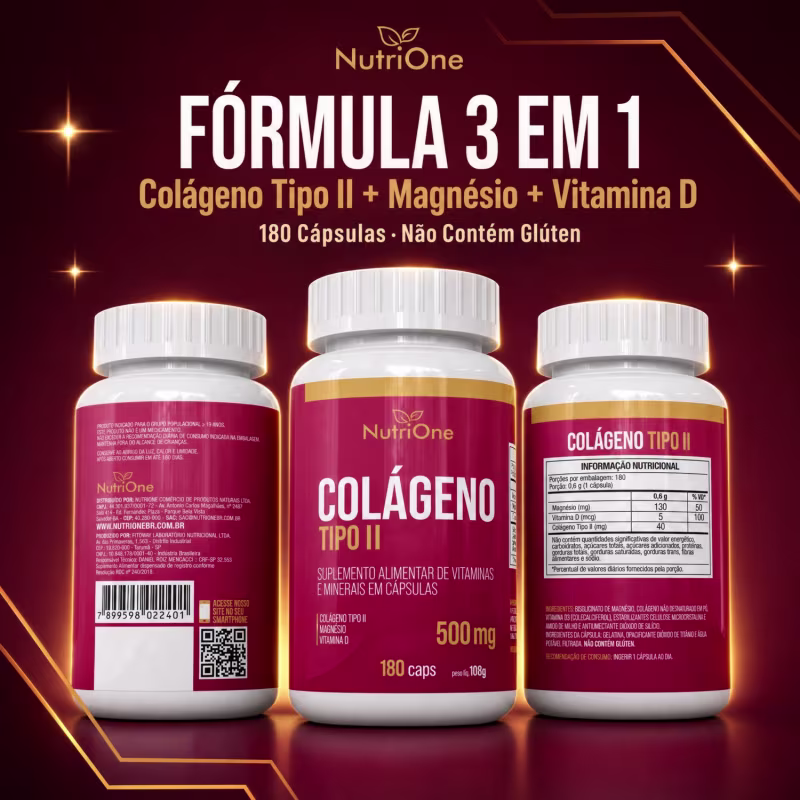 Colágeno Tipo 2 180 Cáps + Vitamina D e Magnésio - Nutrione