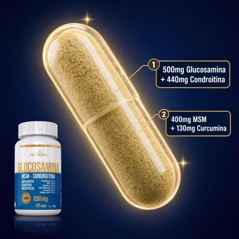 Glucosamina, MSM, Condroitina, Curcumina, Colágeno Tipo II, Ácido Hialurônico e Cálcio 120 Cáps - Nutrione