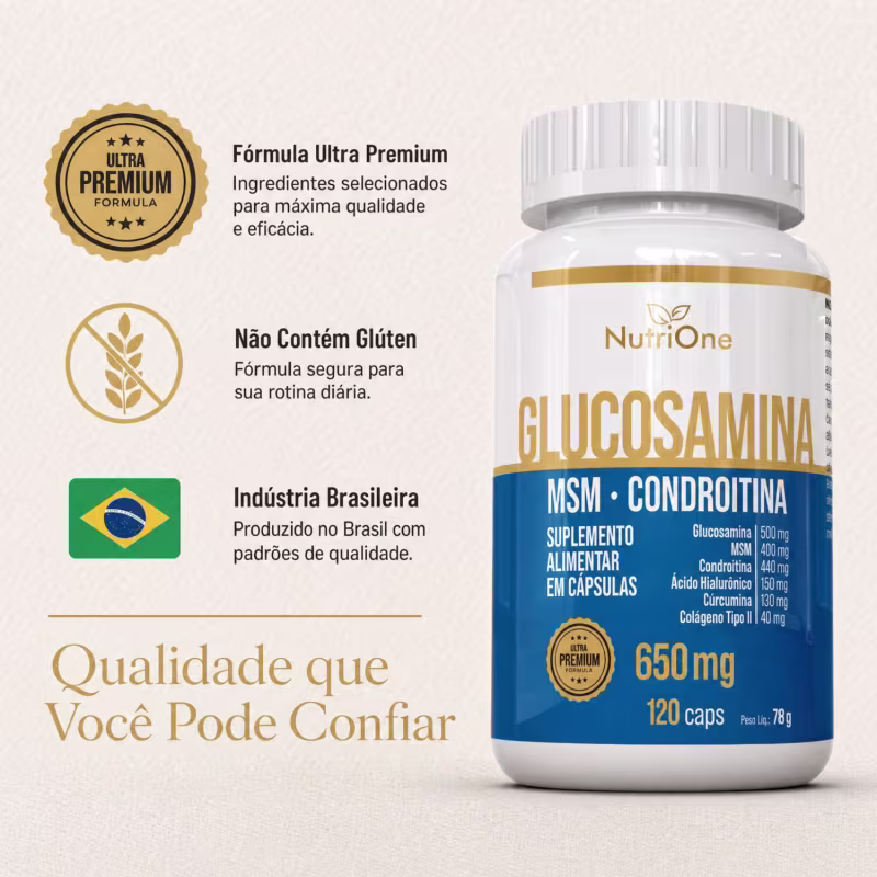 Glucosamina, MSM, Condroitina, Curcumina, Colágeno Tipo II, Ácido Hialurônico e Cálcio 120 Cáps - Nutrione