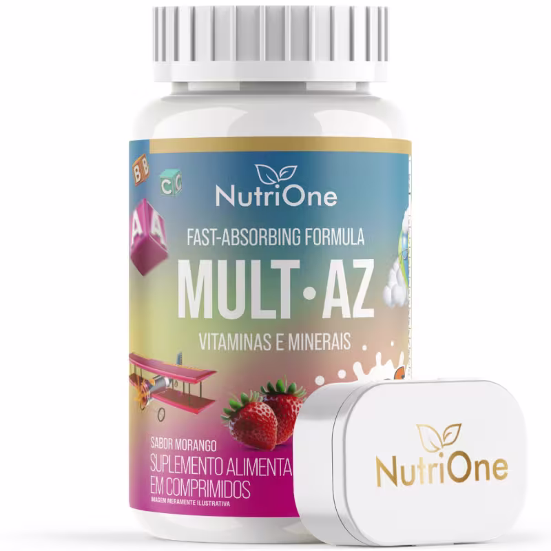 Multivitamínico Infantil Mult-AZ Vitaminas e Minerais de A a Z Sabor Morango 60 Comprimidos - Nutrione