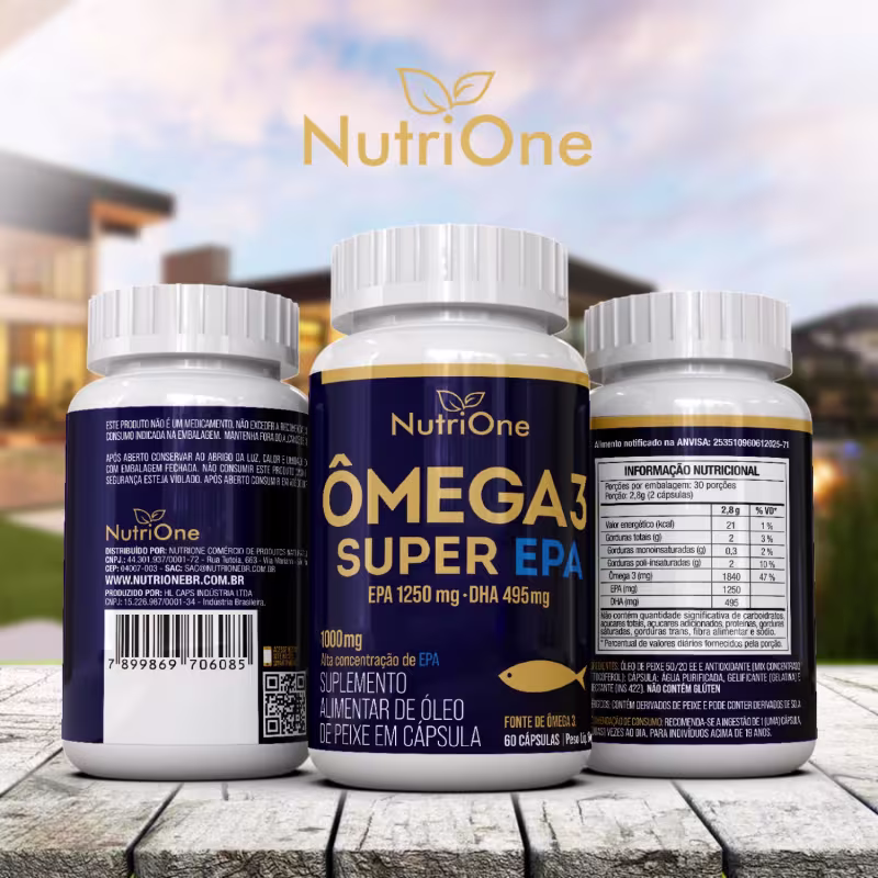 Ômega 3 Super EPA 1250mg EPA 495mg DHA - Óleo de Peixe Alta Concentração 1840mg de Ômega 3 por Porção 60 Cáps - Nutrione