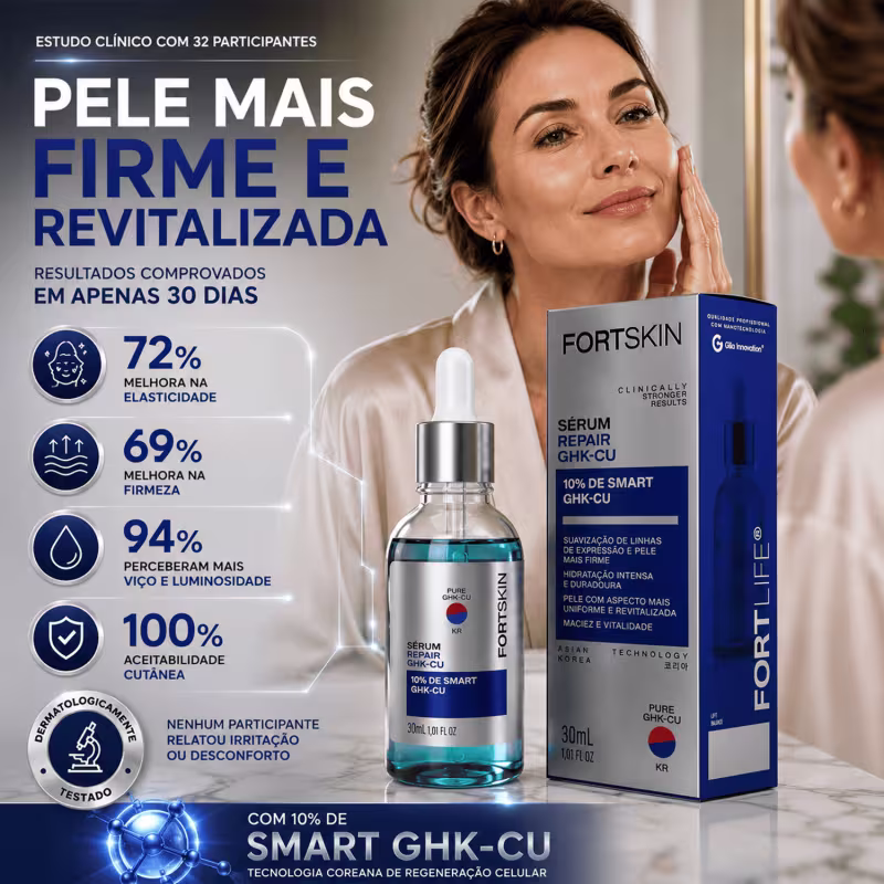 Serúm FortSkin GHK-CU 10% (Peptídeo de Cobre) Repair 30ml Anti-idade FortLife