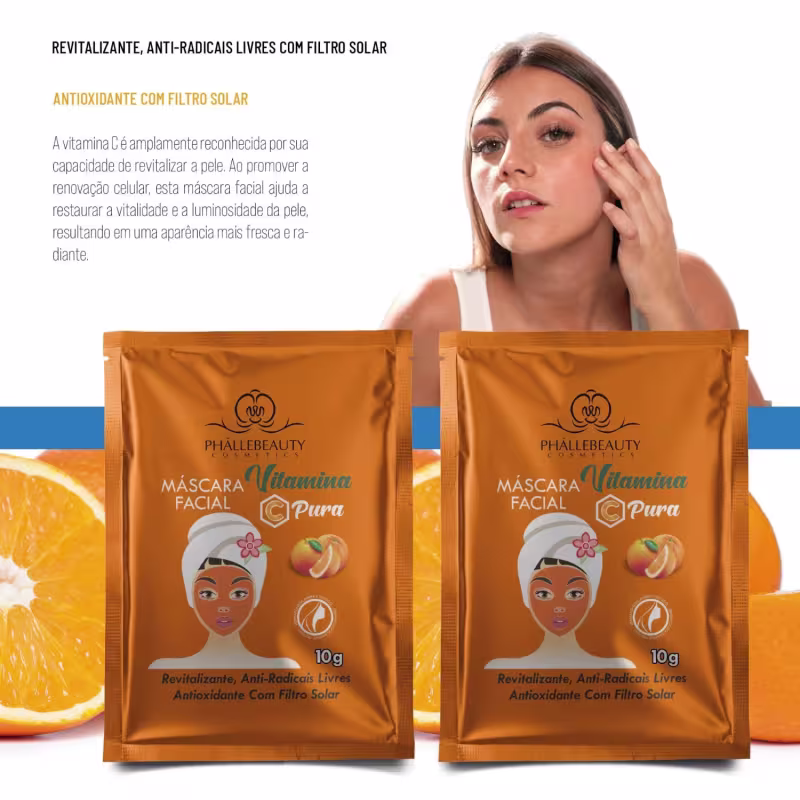 Máscara Facial Vitamina C Sachê 10g - Phállebeauty