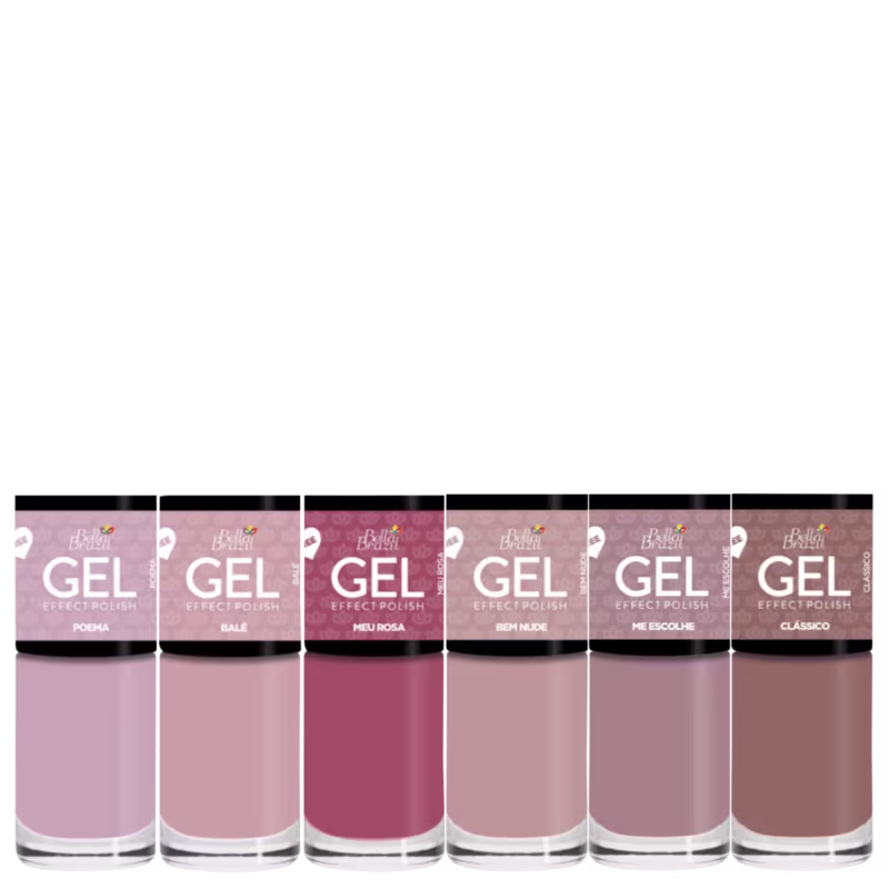 Kit Bella Brazil Esmaltes Efeito Gel Nudes e Rosas (6 Unidades)