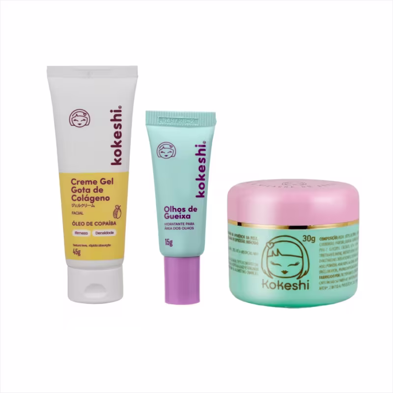 Kit Kokeshi Pele Porcelana+Gota De Colágeno+Olhos de Gueixa