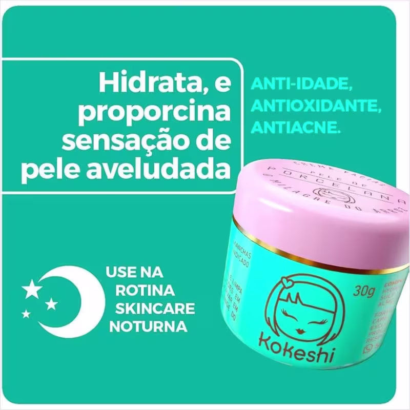Kit Kokeshi Pele Porcelana+Gota De Colágeno+Olhos de Gueixa