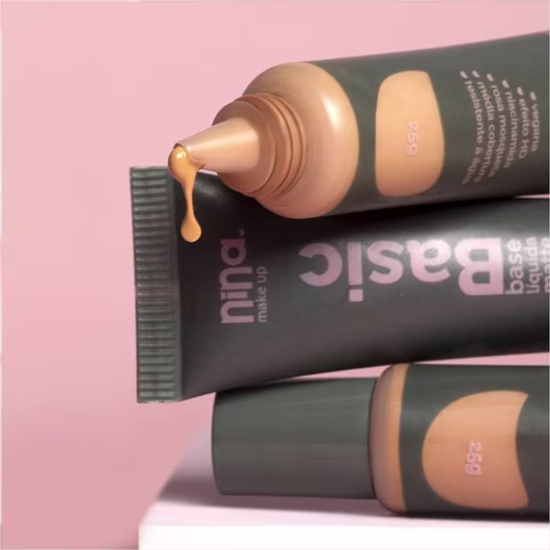Kit Nina Makeup Base Líquida Basic e Pó Comapcto Instant Cor 2