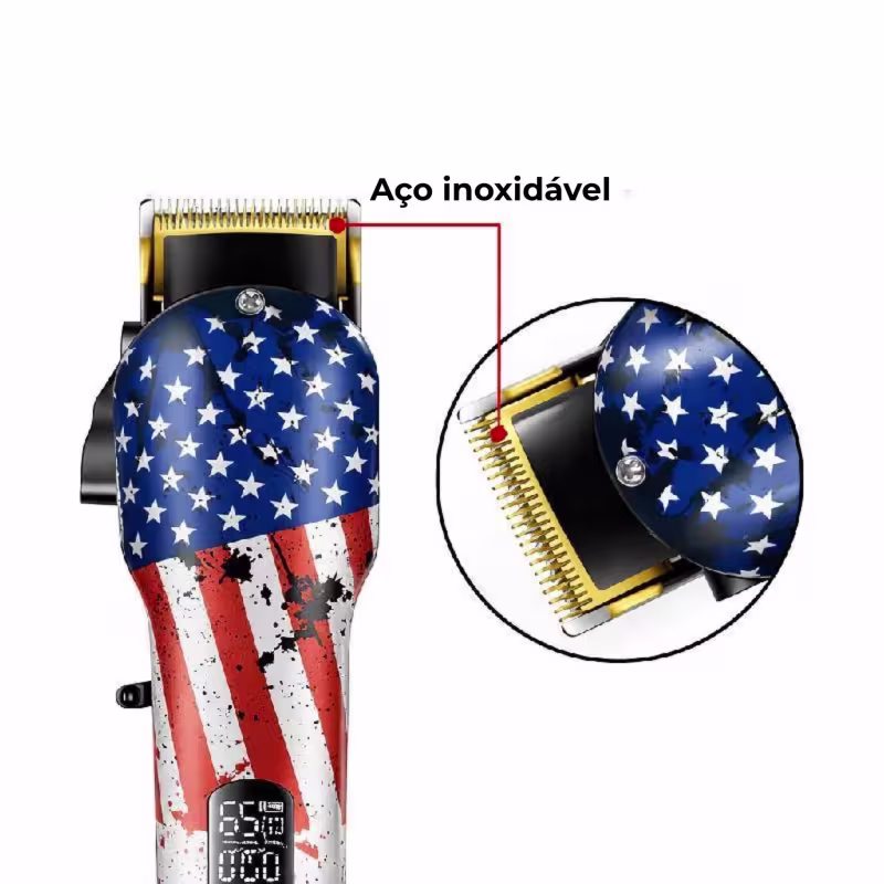 Máquina Cortar Cabelo  Sem Fio com Display Digital USA Retro