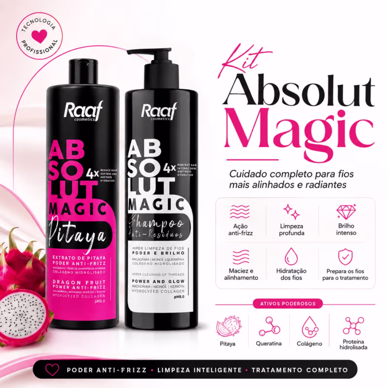 Kit Absolut 1 Máscara Alisamento Progressiva Pitaya + Shampoo Antirresíduos Raaf Cosmetics - 1L
