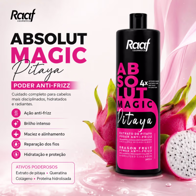 Kit 2 Máscara Progressiva Absolut Pitaya Alisamento e Brilho Intenso Raaf Cosmetics - 1L