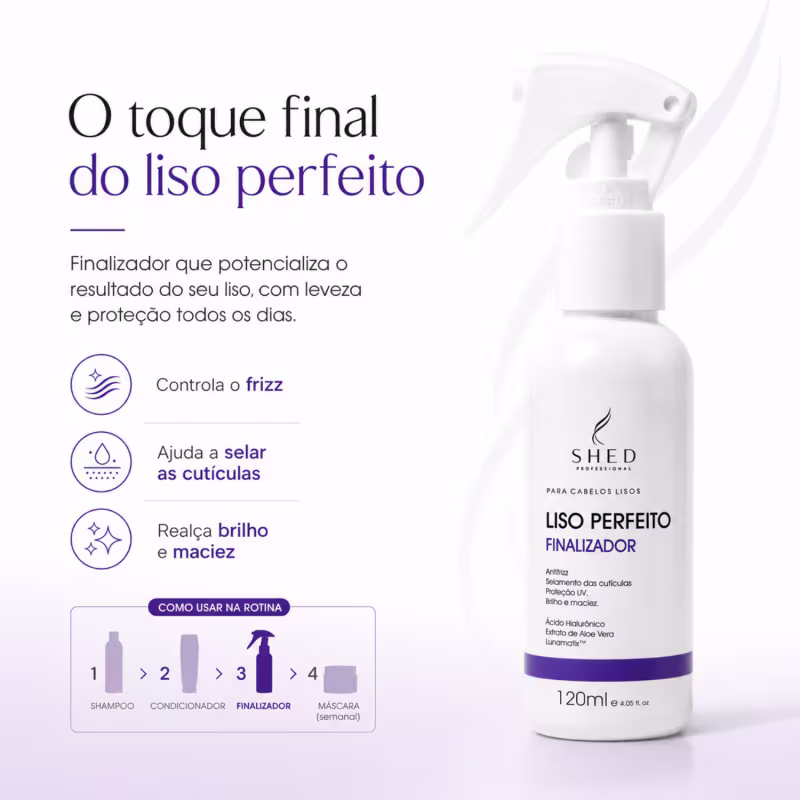 Finalizador 120ml Liso Perfeito: Selagem, Controle do Frizz e Proteção Térmica | Shed Professional