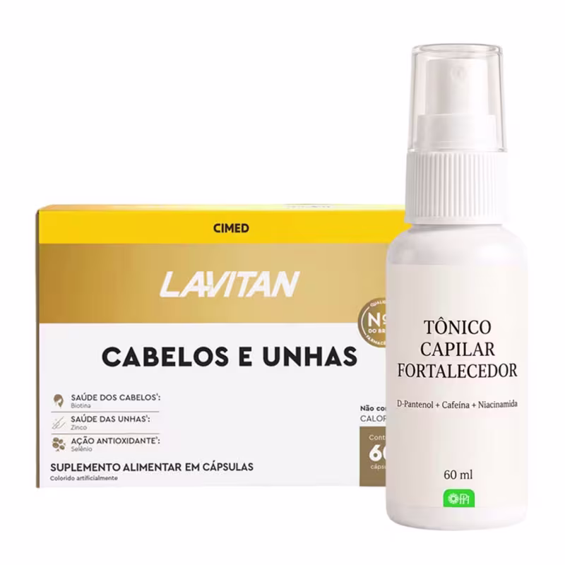 KIT Tônico Capilar Fortalecedor 60ml + Lavitan Cabelos e Unhas 60 Cápsulas