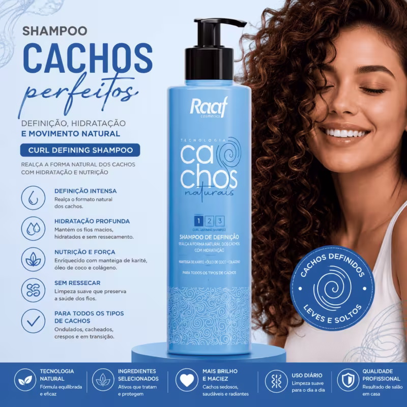 Kit Cachos Naturais Definição Shampoo 300ml + Máscara 300g Raaf Cosmetics