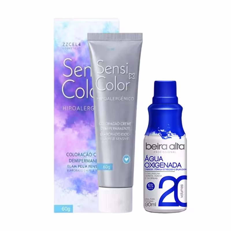 Tintura Hipoalergênica Cor 7.0 Louro Médio Alergoshop 60g + Água Oxigenada Beira Alta 20 Volumes 90ml