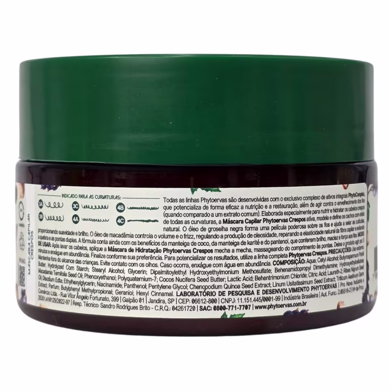 Phytoervas Máscara Capilar Crespos Groselha Negra e Óleo de Macadâmia 220g