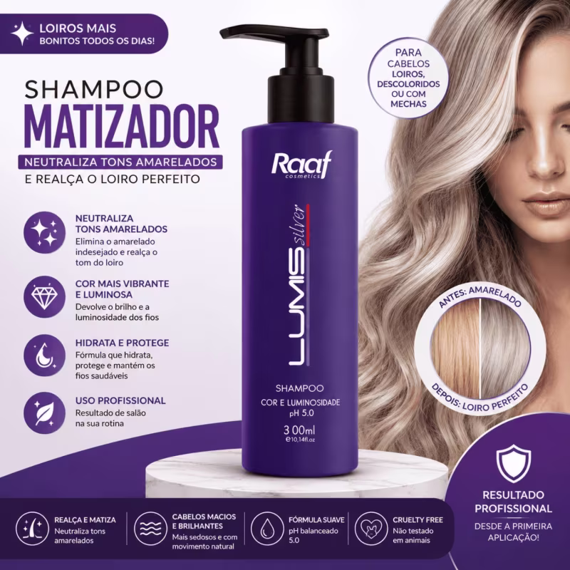 Shampoo Matizador Lumis Silver Raaf - 300ml