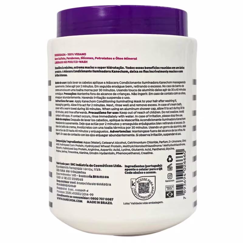 Kanechom Sossegada Máscara Capilar Iluminadora Alinha Cabelo Vegano 1kg