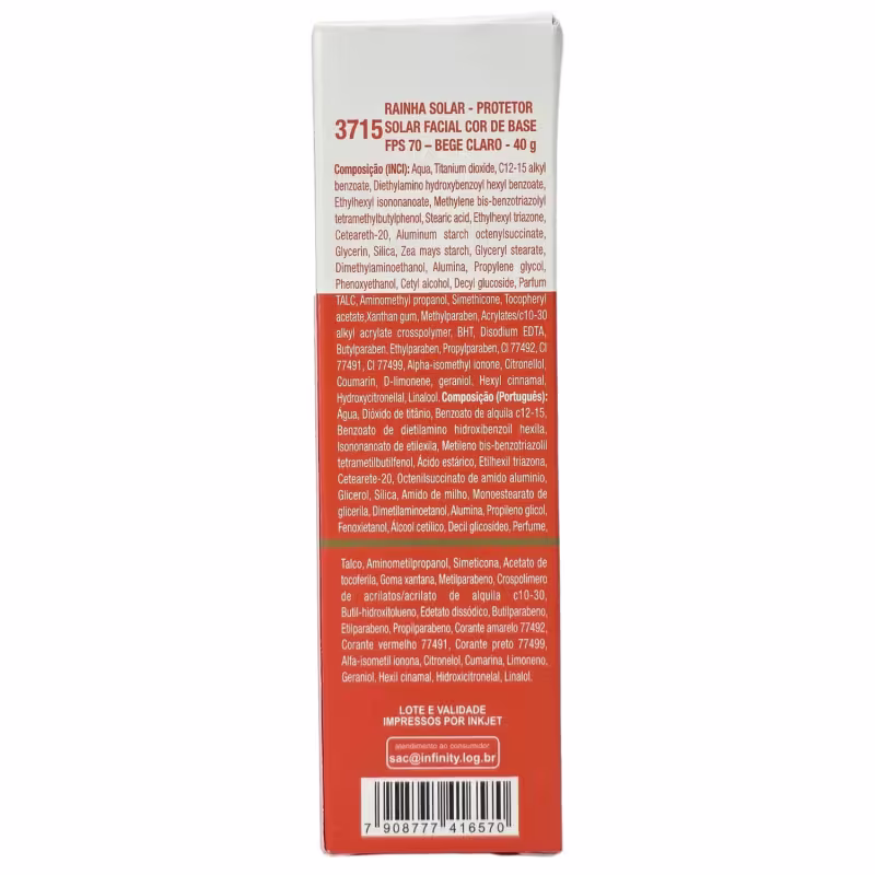 Abelha Rainha Rainha Solar Protetor Solar Facial Cor De Base Bege Claro FPS 70 40g