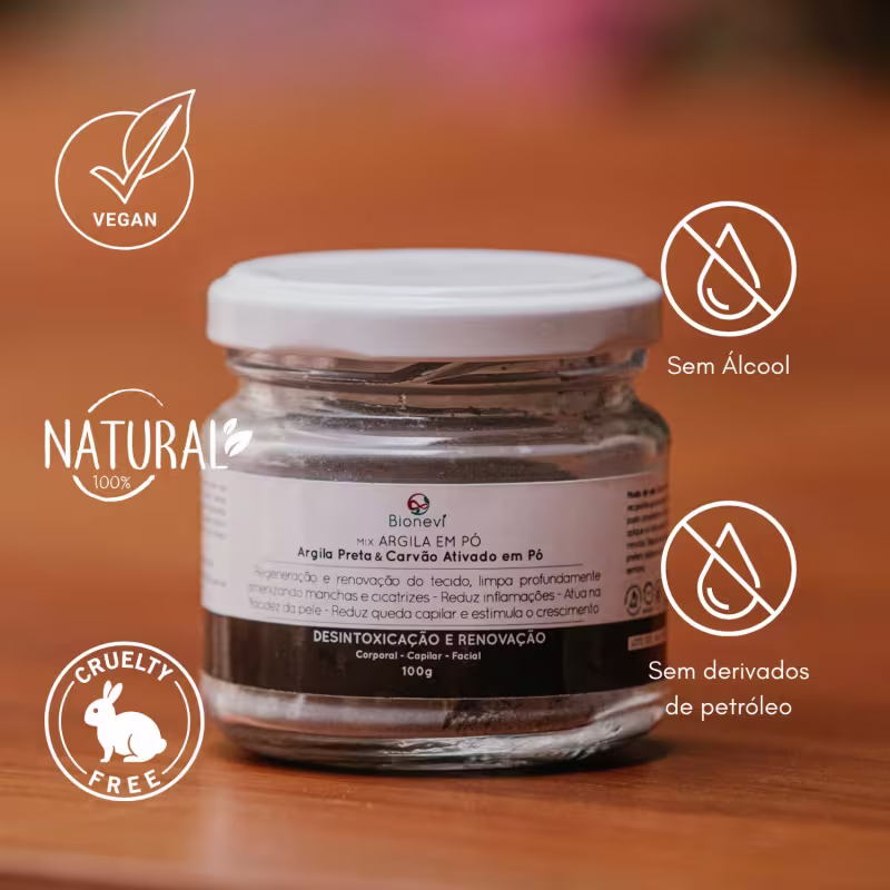 Mix Argila Preta E Carvão Ativado Em Pó 100g