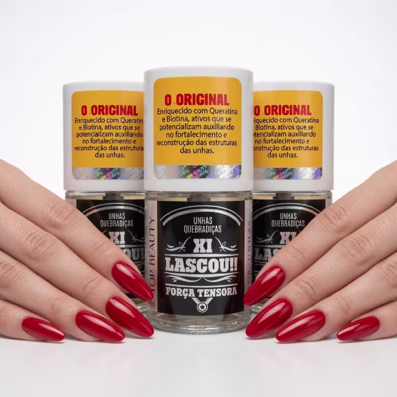 Kit 3 Bases Xi Lascou Força Tensora 7ml Fortalece e Aumenta a Resistência das Unhas