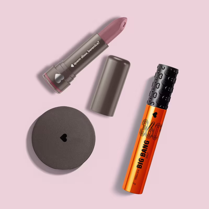 Combo Iluminador Compacto Facial Roseluz 5g + Máscara Big Bang 360º 10g + Batom Mate Alta Pigmentação Rosetom 3,8g