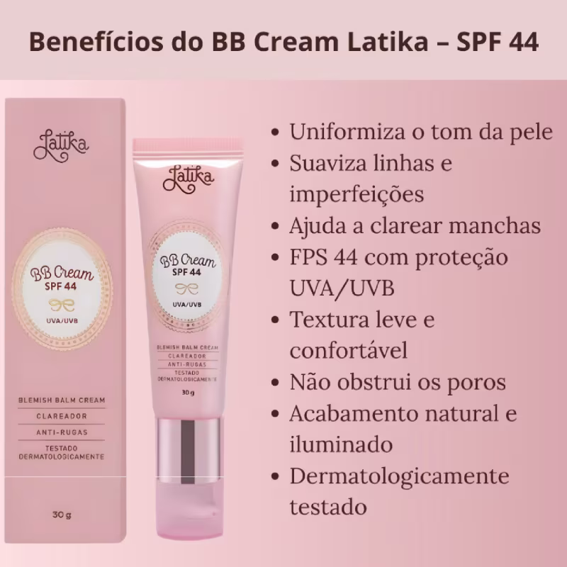 BB Cream Latika Base Clareadora Facial Cor Bege Escuro FPS 44 UVA/UVB 30g