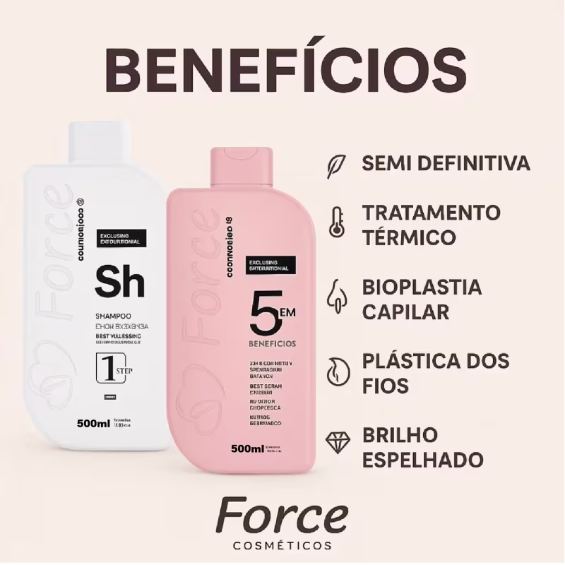 Semi Definitiva Capilar Force Exclusive 500ml - Tratamento Plástica dos Fios (3 itens)