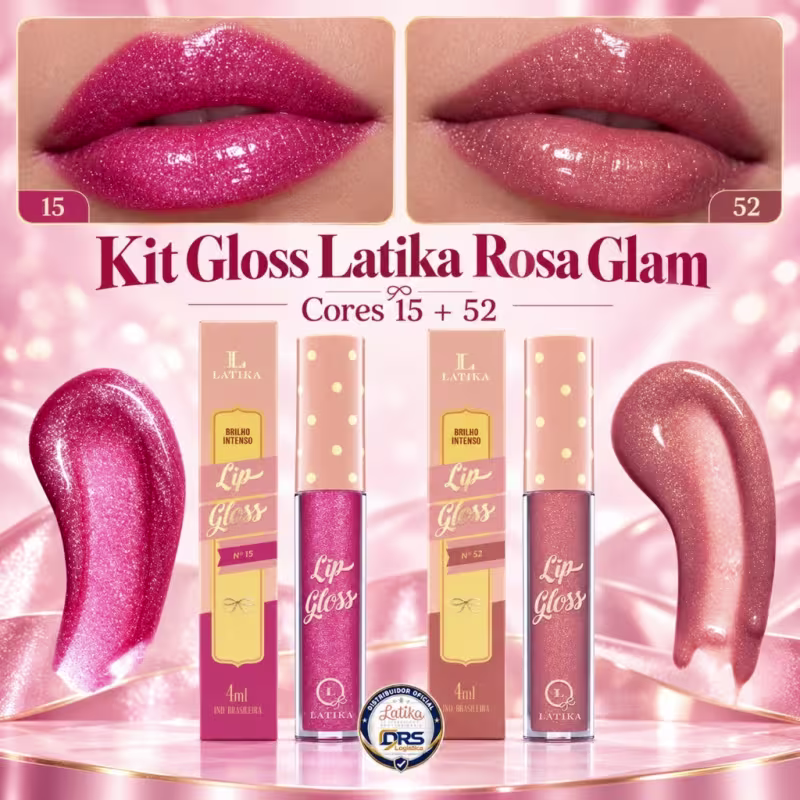 Kit 2 Gloss Labial Latika Lip Hidratante Rosa Glam Tons 15 + 52