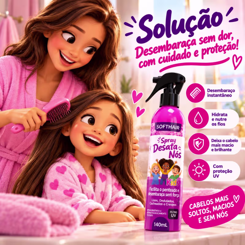 Spray Desata Nós Kids Soft Hair 140ml Desembaraçante Cabelos
